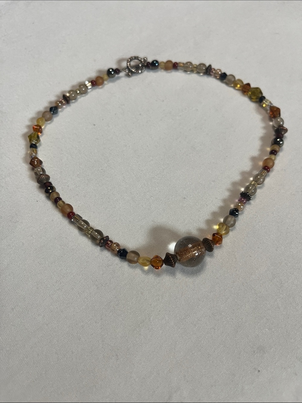 Mixed Natural Stone Beaded Toggle Necklace | Earth Tone 17"